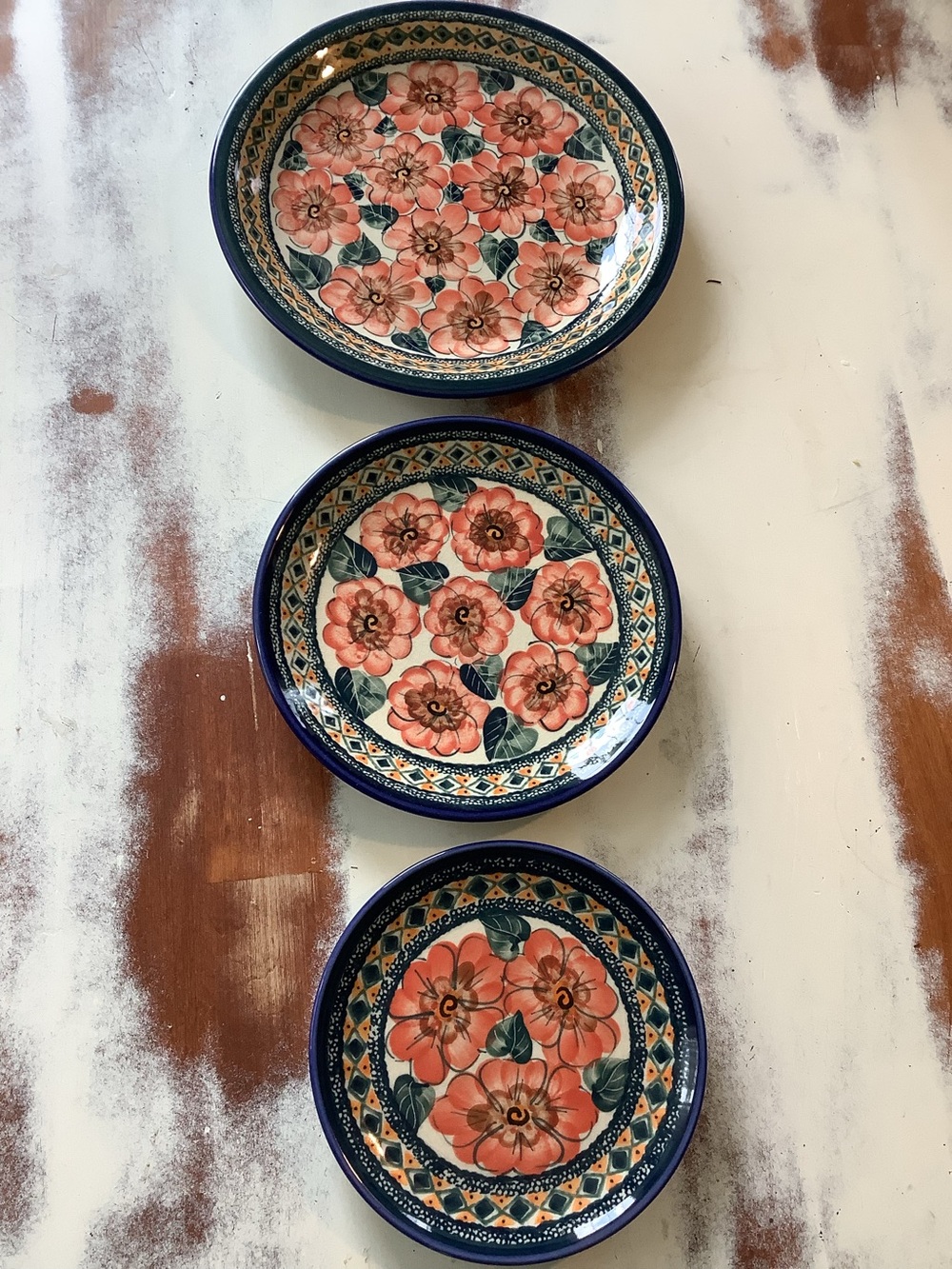 Set Of 3 Three UNIKAT Polish Pottery Plates Floral